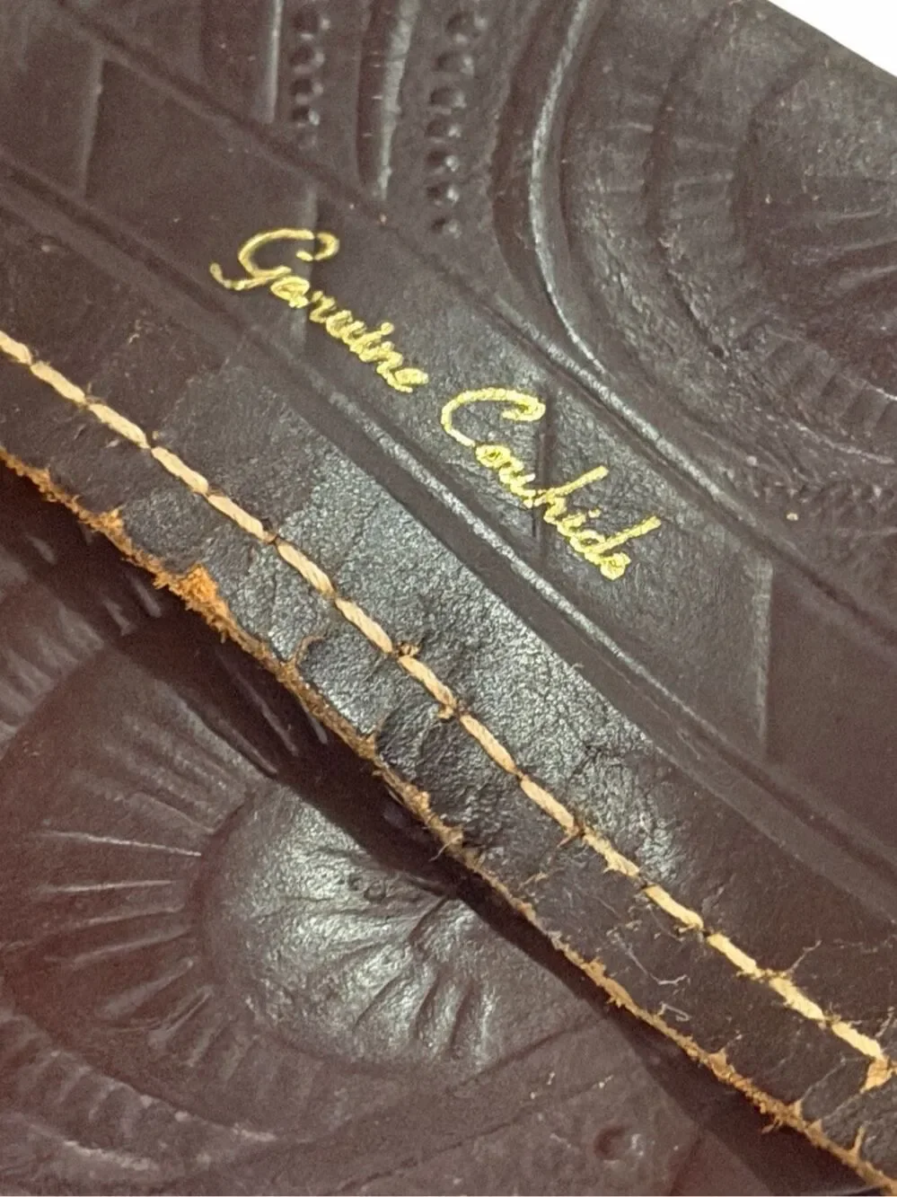 VINTAGE Brown Genuine Cowhide Tooled Leather Wallet With Chain